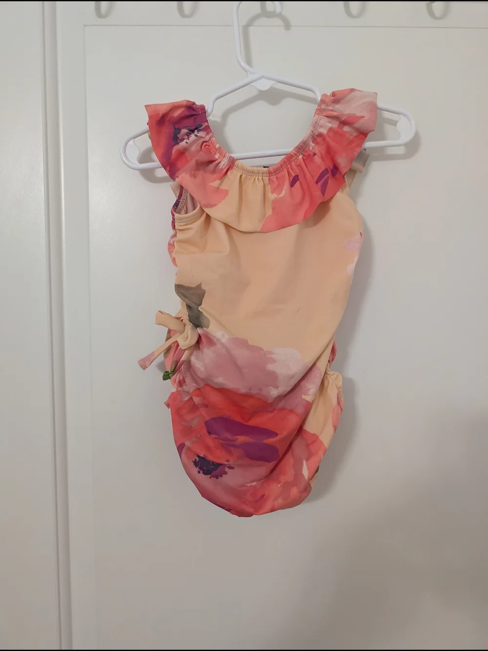 Baby Gap Coral Floral Rouche Swim Suit With Ruffle Detail